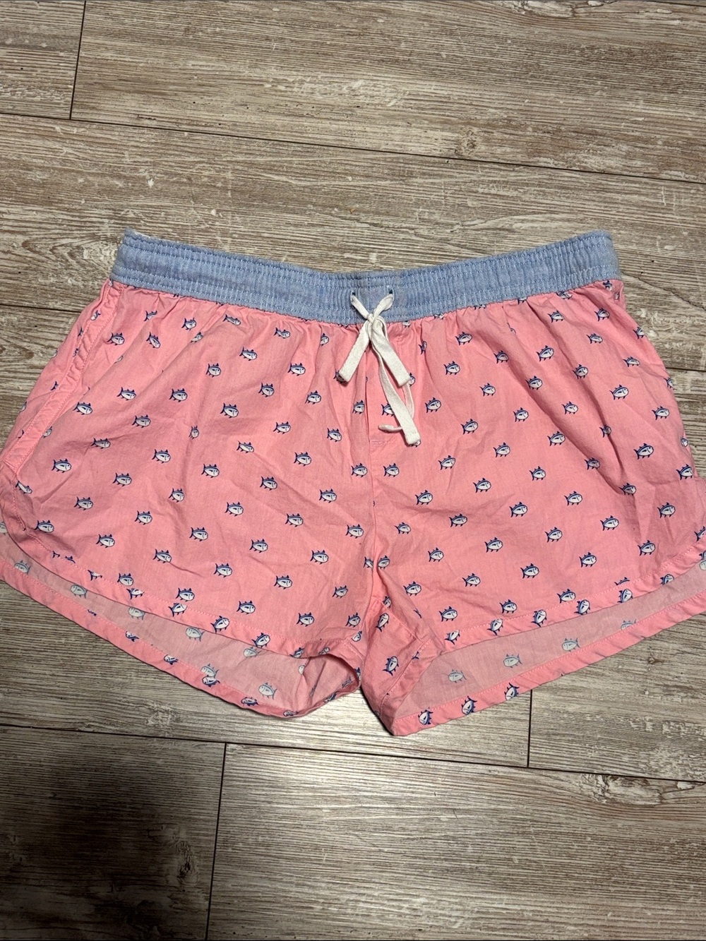 Southern Tide Pink Cotton Pajama Shorts with Blue Waistband